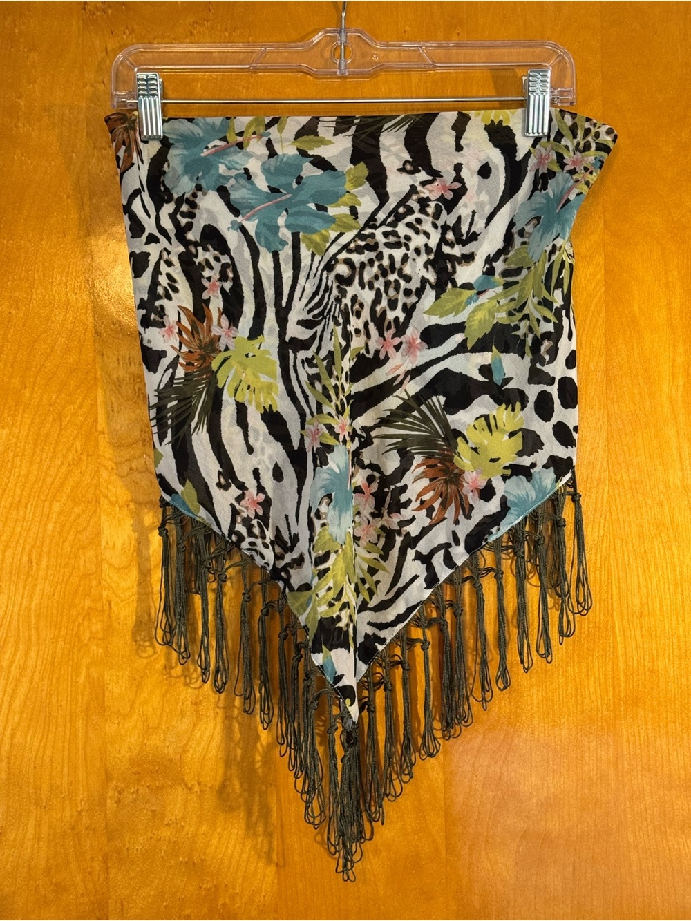 Floral Zebra Print Fringe Bandana Scarf - Multi